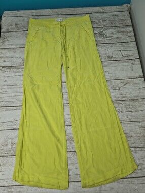 Georgie Yellow Green 100% Silk Wide Leg Pants Size 6